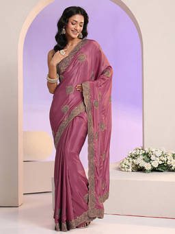 Libas - Women Mauve Ethnic Motif Zari Embroidered Saree