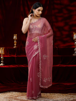 Libas - Women Pink Sequined Embroidered Saree