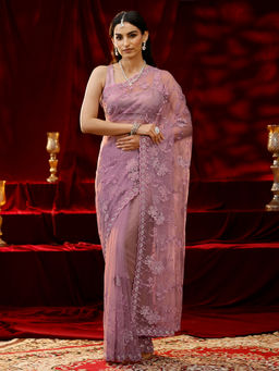 Libas - Women Lavender Floral Embroidered Saree
