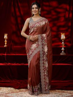 Libas - Women Brown Floral Embroidered Saree