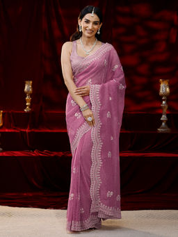 Libas - Women Pink Floral Embroidered Saree
