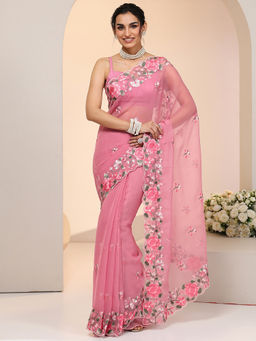 Libas - Women Pink Floral Embroidered Saree