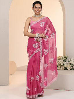 Libas - Women Pink Floral Embroidered Saree