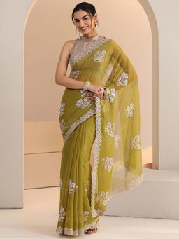 Libas - Women Green Floral Embroidered Saree