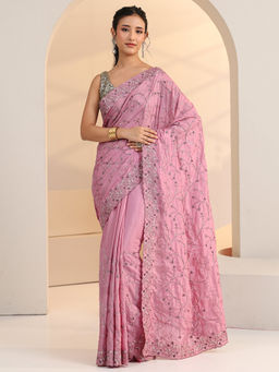 Libas - Women Pink Floral Embroidered Saree