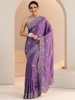 Libas - Women Lavender Floral Embroidered Saree