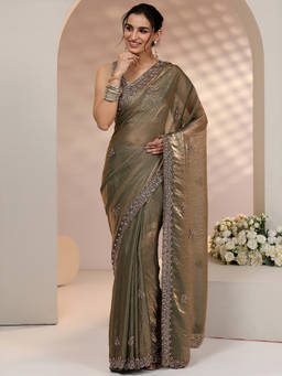 Libas - Women Green Embellished Stone Work Saree