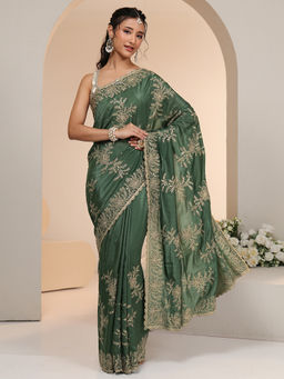 Libas - Women Green Floral Embroidered Saree