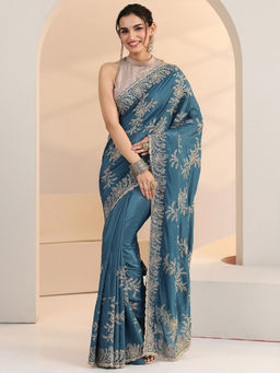 Libas - Women Blue Floral Embroidered Saree