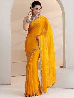 Libas - Women Yellow Solid Stone Work Saree
