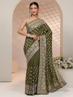 Libas - Women Olive Floral Embroidered Saree