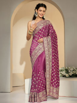 Libas - Women Pink Floral Embroidered Saree