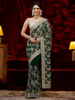 Libas - Women Green Floral Embroidered Saree