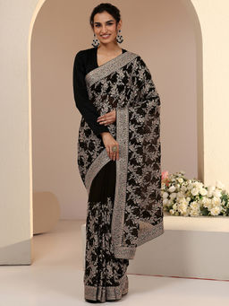 Libas - Women Black Floral Embroidered Saree