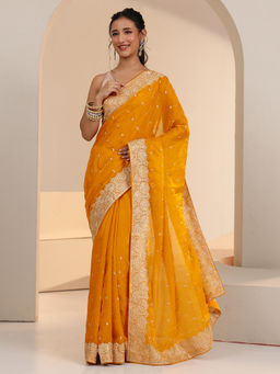 Libas - Women Yellow Zari Work Embroidered Saree