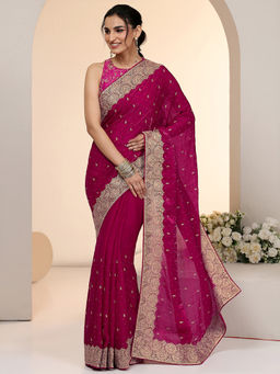 Libas - Women Pink Embroidered Stone Work Saree