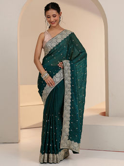 Libas - Women Green Embroidered Stone Work Saree