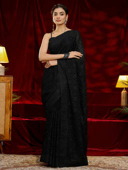 Libas Art - Women Black Embroidered Stone Work Saree