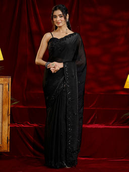 Libas - Women Black Sequined Beads Work Saree