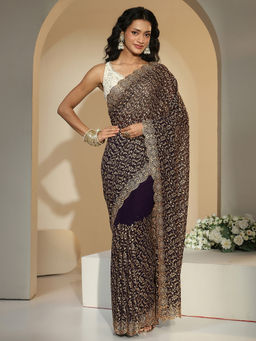 Libas - Women Purple Floral Embroidered Saree