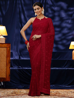 Libas - Women Red Embroidered Stone Work Saree