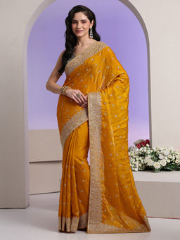 Libas - Women Mustard Stone Work Embroidered Saree