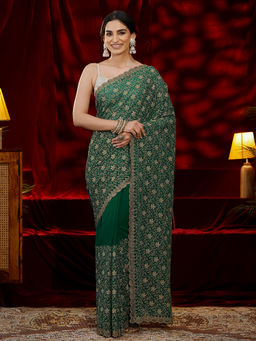 Libas - Women Green Floral Embroidered Saree
