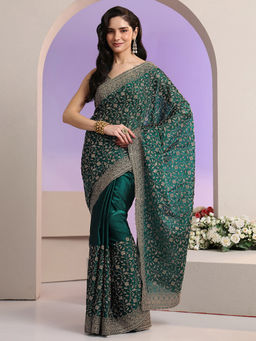 Libas - Women Green Floral Embroidered Saree