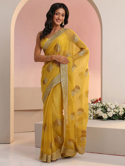 Libas - Women Yellow Embroidered Stone Work Saree