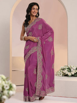 Libas - Women Pink Floral Zari Embroidered Saree