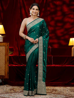 Libas - Women Green Embroidered Stone Work Saree