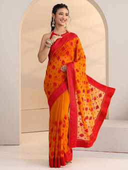Libas - Women Orange Embroidered Stone Work Saree