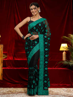 Libas - Women Black Embroidered Stone Work Saree