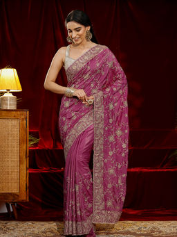 Libas - Women Pink Floral Embroidered Saree
