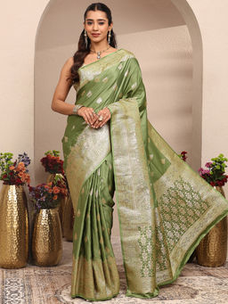 Libas - Women Sage Green Ethnic Motif Zari Woven Design Saree