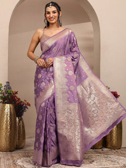 Libas - Women Purple Ethnic Motif Zari Woven Design Saree