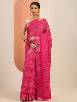 Libas - Women Pink Bandhani Printed Saree