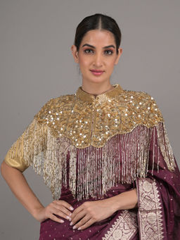 Odette - Women Gold Sequins and Beads Embellished Cape