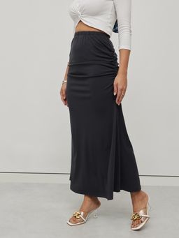 Twenty Dresses by Nykaa Fashion - Women Solid Black Trumpet Maxi Skirt