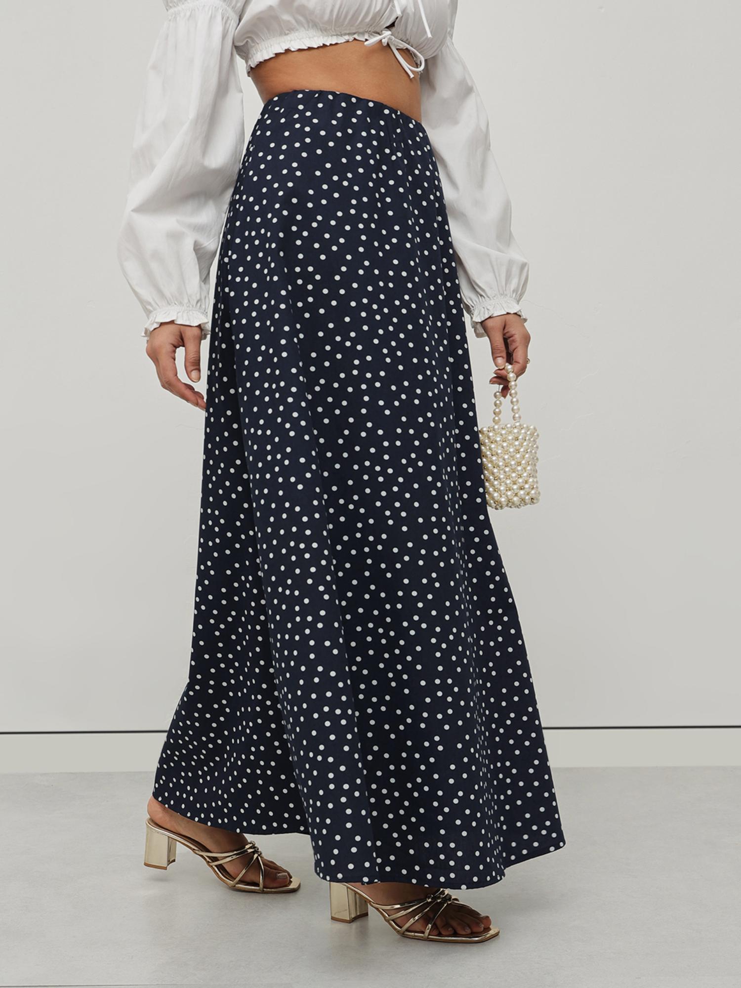 Women Cotton Polka Dots Printed Maxi Skirt-picture-32