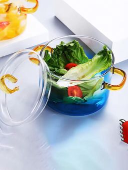 Ekhasa - Transparent Blue, White Borosilicate Glass Cookware Pot with Lid