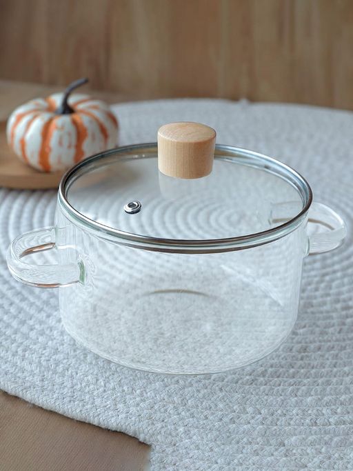Ekhasa Transparent White Borosilicate Glass Cookware Pot with Lid