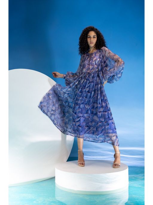 Buy Suramya Printed Flare Chiffon Dress (Set of 2) Online