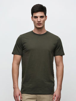Selected - Olive Organic Cotton Solid T-Shirt