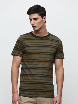 Selected - Olive Striped Organic Cotton T-Shirt