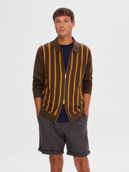 Selected - Brown Striped Zip Up Cardigan
