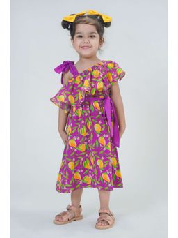 TIBER TABER - Girls One Shoulder Dress with Belt - Purple (Set of 2)