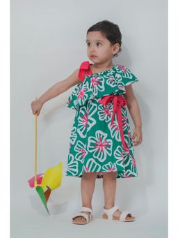 TIBER TABER - Girls Print Ruffle Dress with Belt - Green (Set of 2)