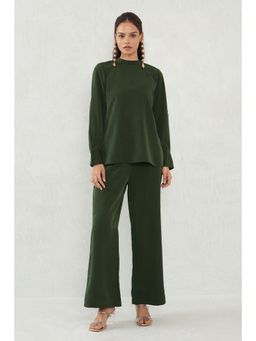 Femmella - Olive Back Tie-Up Satin Co-Ord (Set of 2)