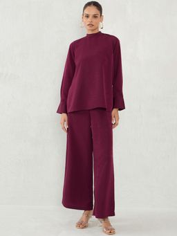 Femmella - Wine Back Tie-Up Satin Co-Ord (Set of 2)